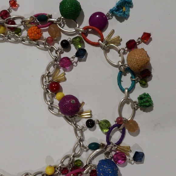 Women's Silver tone Layered Beaded Charm Necklace – Multicolor Statement Jewelry - Picture 10 of 10